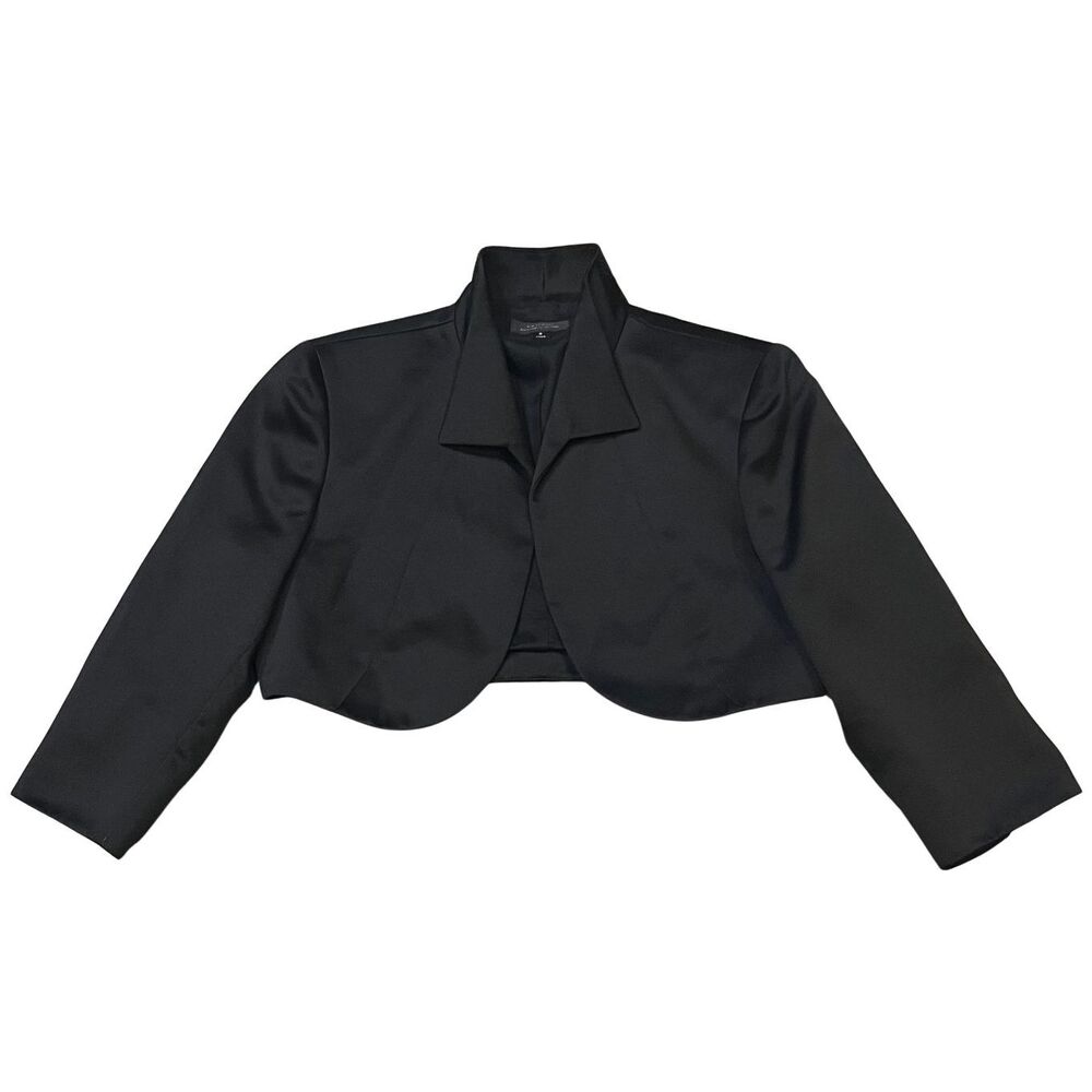 TAHARI Black Satin Open Front Bolero Cropped Jacket Sz 8 NWOT